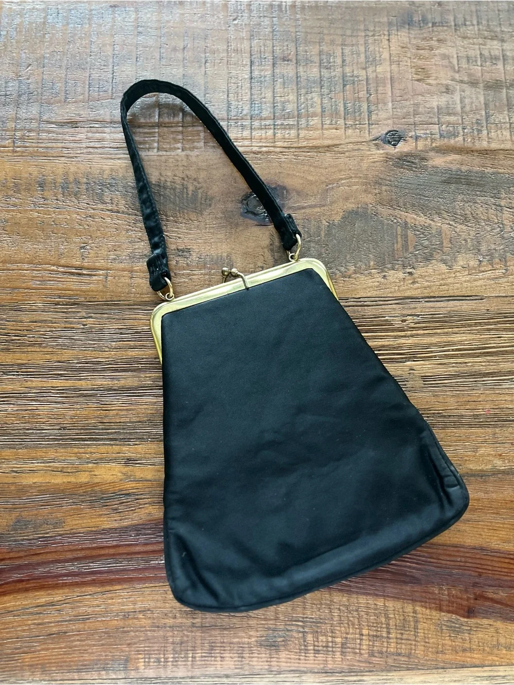 Vintage Ingber Black Satin Evening Purse Kiss Lock Bag With Coin Purse USA MCM